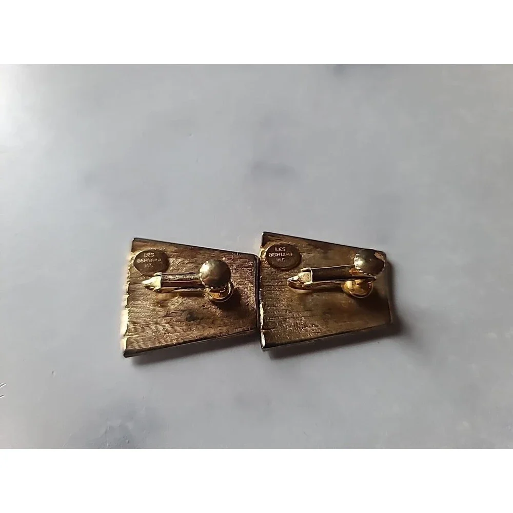 Les Bernard Gold Tone Metal And Enamel Modernist Clip-on/Screwback Earrings